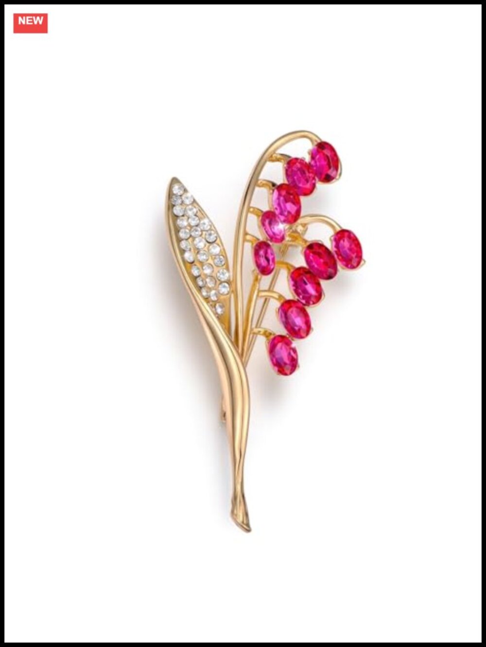 Gold Plated Crystal Brooch Pin for Women, Wedding Floral Shirt Scarf Accessory